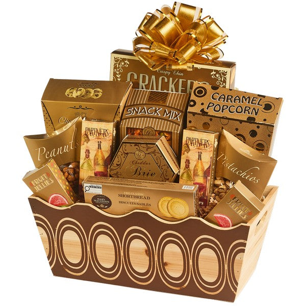 Woodland Gourmet Gift Basket with sweet and savory snacks in a decorative gift box
