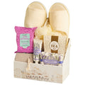 ZEN GARDEN self-care gift basket with slippers, tea, lavender essentials, and a relaxing gift presentation