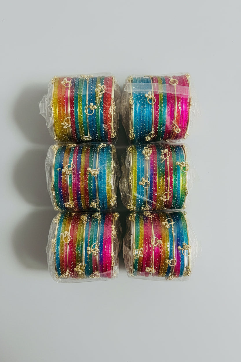 Kashmiri Jelly Ghungroo Bangles – Rainbow | Festival Stack Set of 16