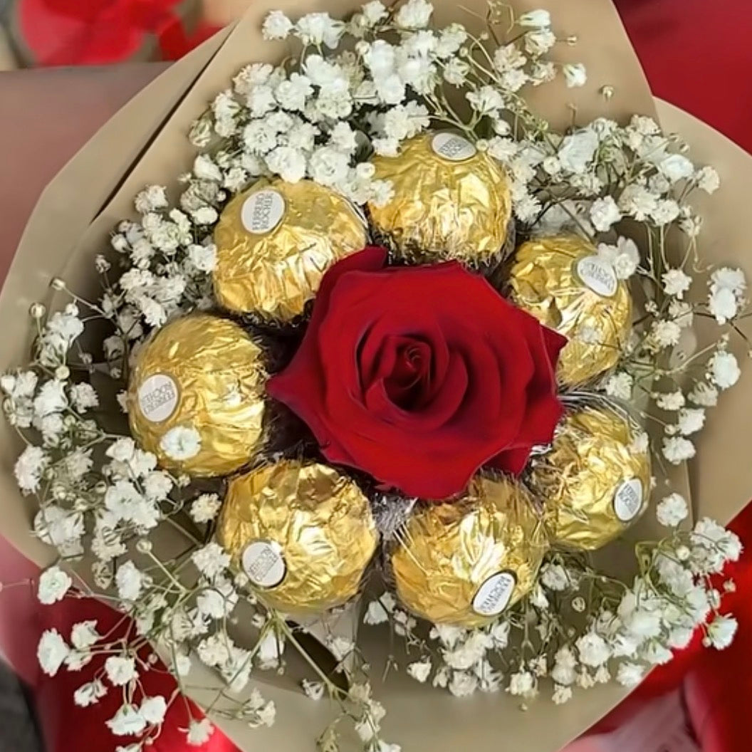 single Rose and Chocolate Bouquet