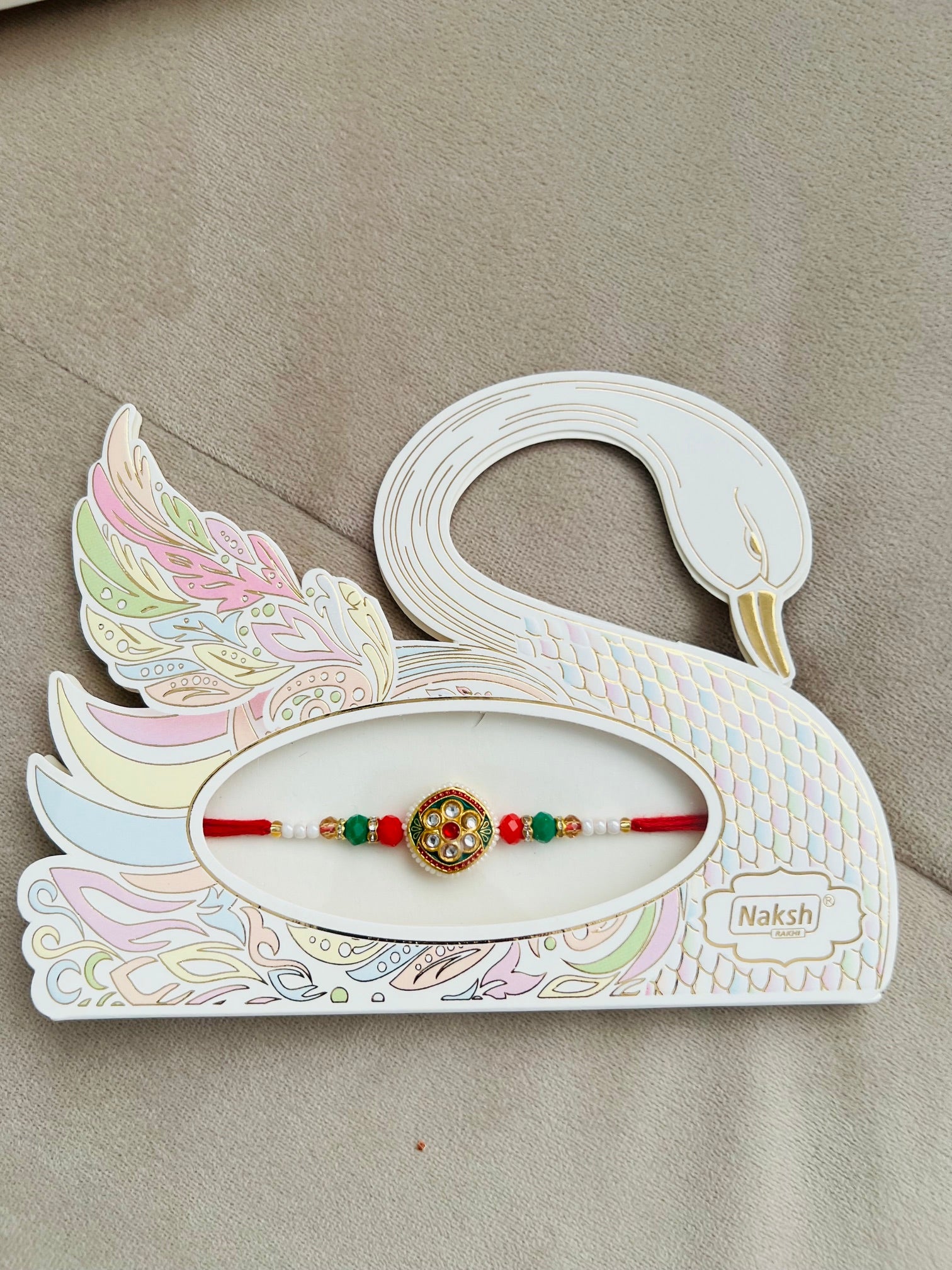 Designer Kundan Rakhi – Intricate Centerpiece, Premium Beads & Swan Gift Card