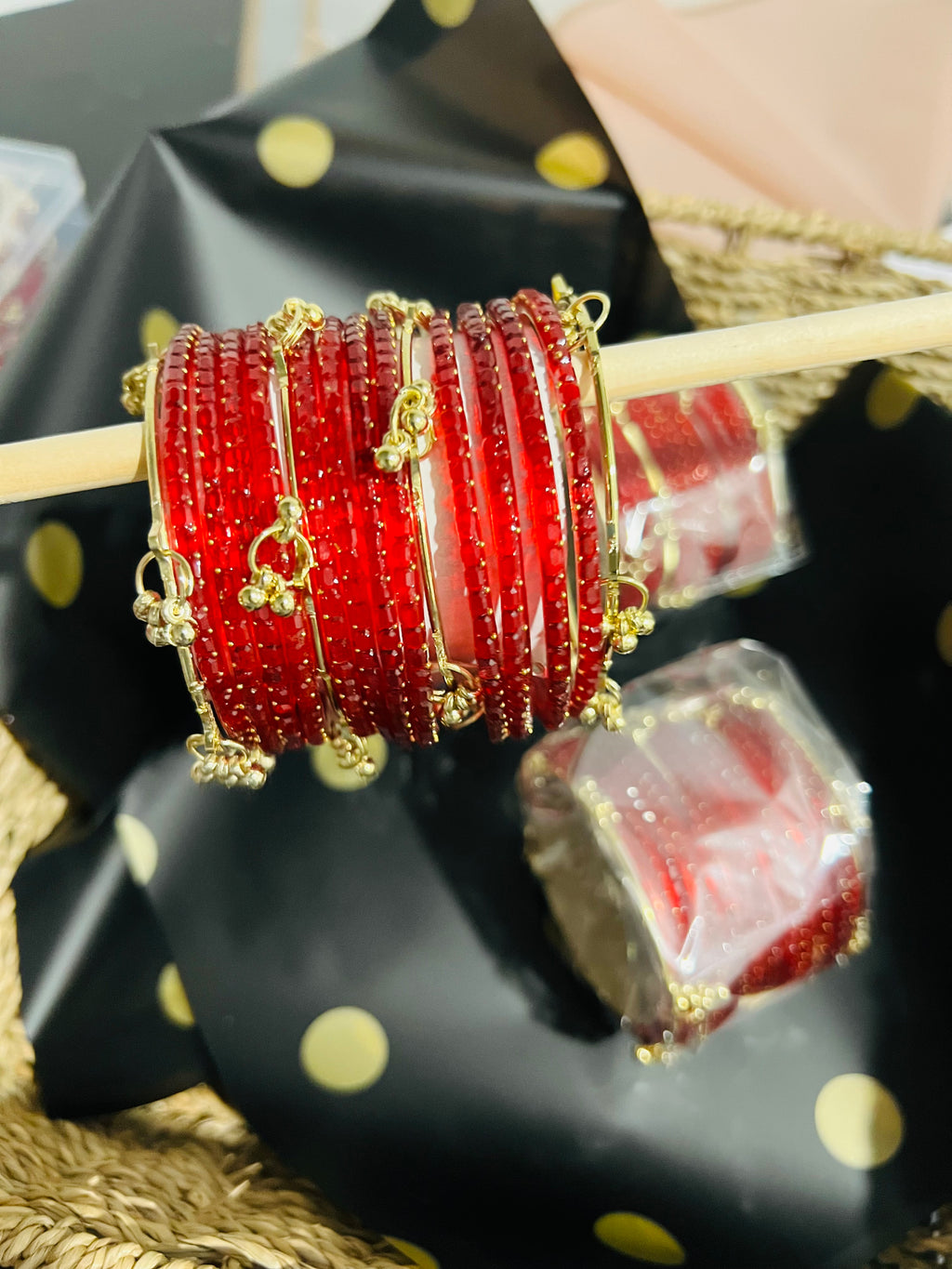 Kashmiri Jelly Ghungroo Bangles – Red | Festival Stack Set of 16