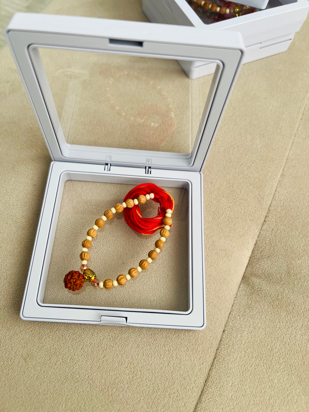 Handmade Rudraksh Bracelet – Natural Beads, Golden Accent & Premium Display Box
