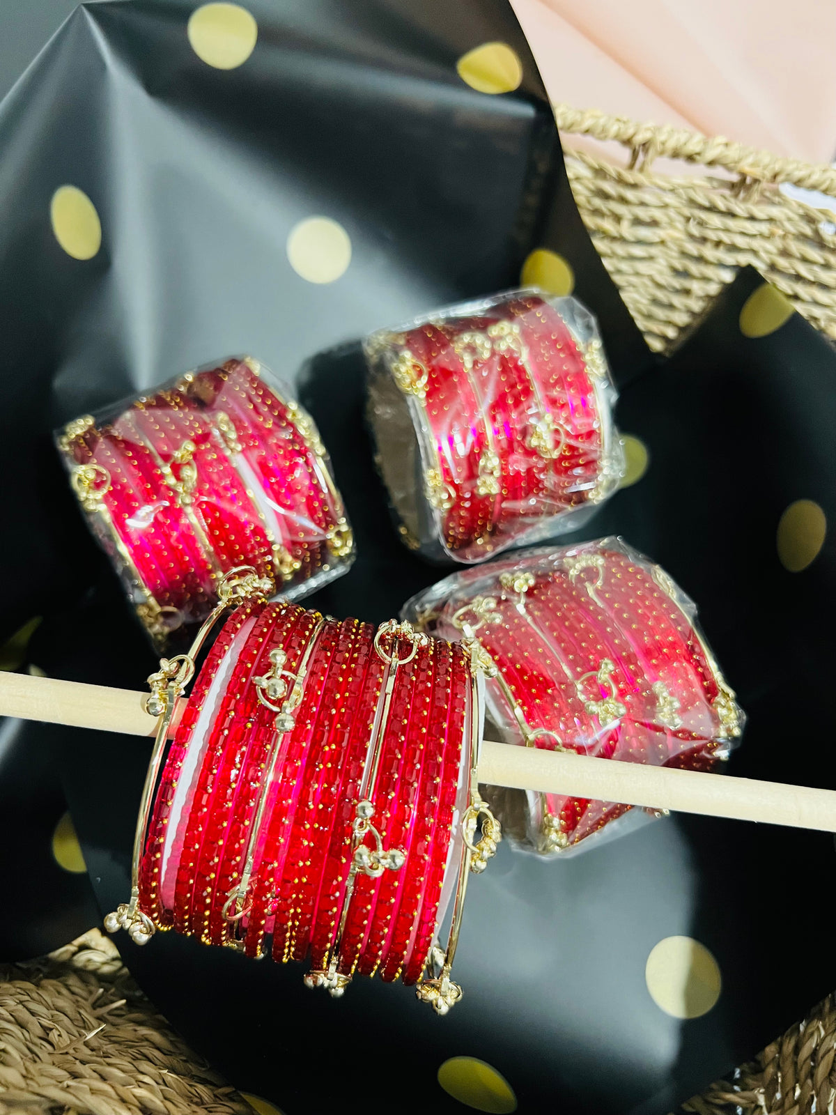 Kashmiri Jelly Ghungroo Bangles – Red | Festival Stack Set of 16