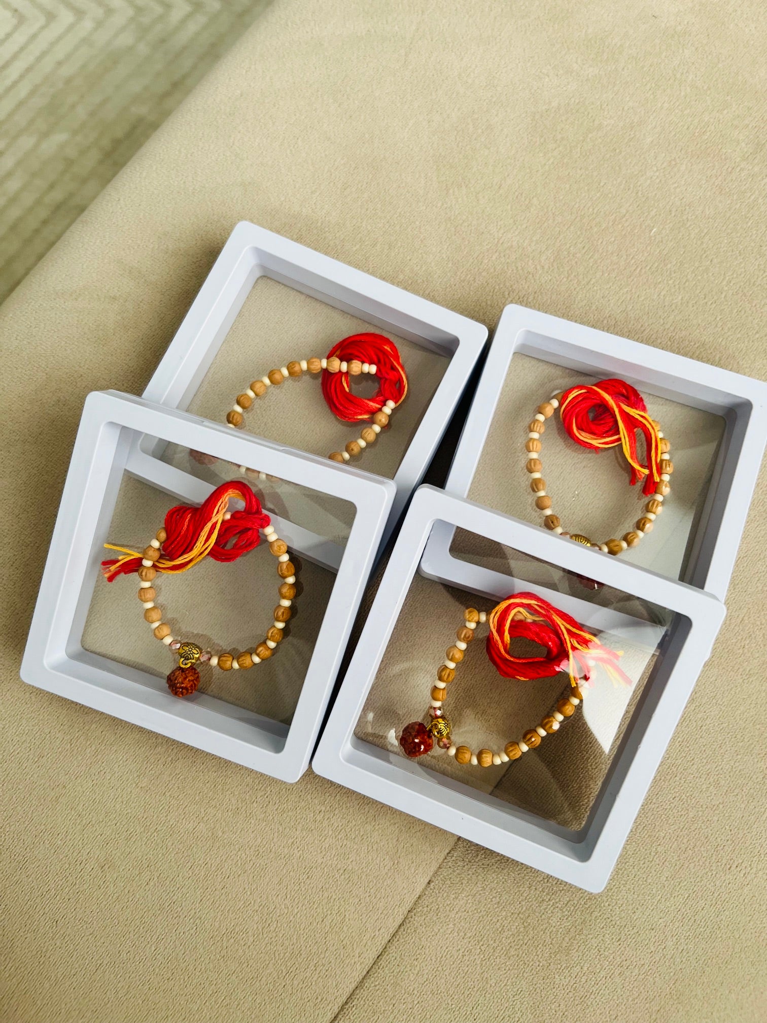 Handmade Rudraksh Bracelet – Natural Beads, Golden Accent & Premium Display Box