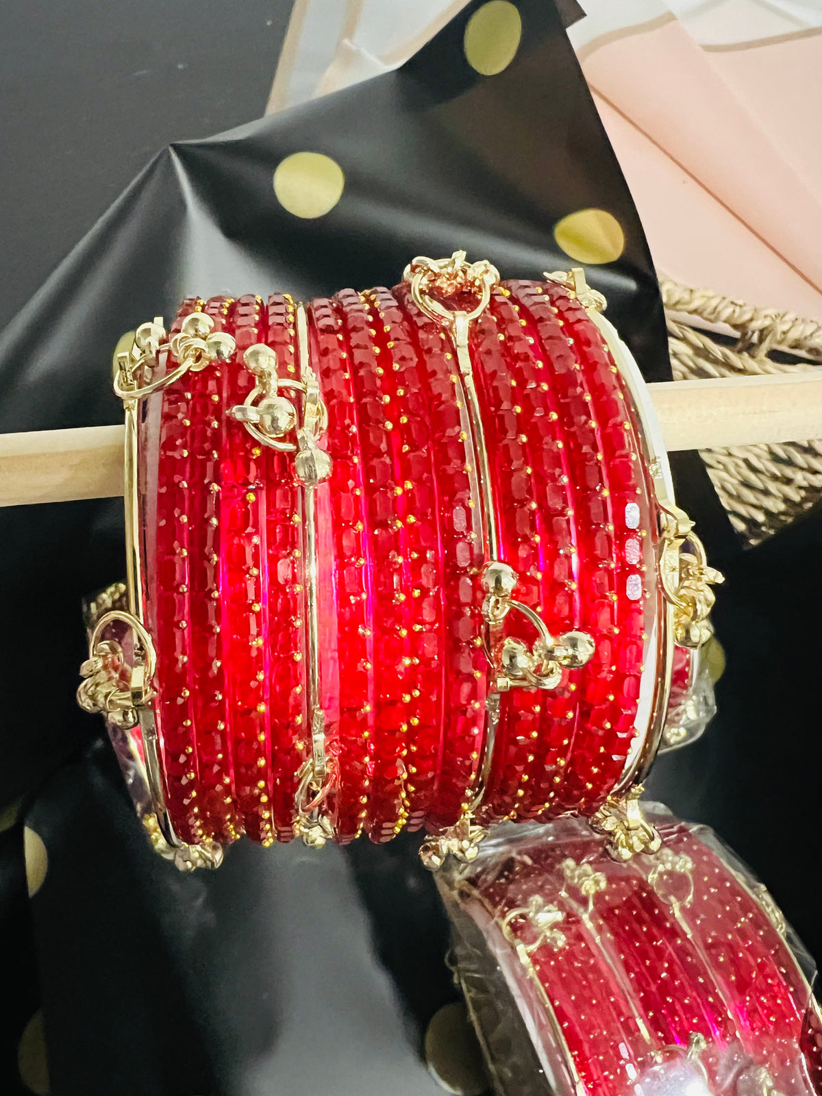 Kashmiri Jelly Ghungroo Bangles – Red | Festival Stack Set of 16