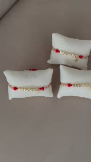 Brother Rakhi Bracelet – Gold & Red  Anti Tarnish