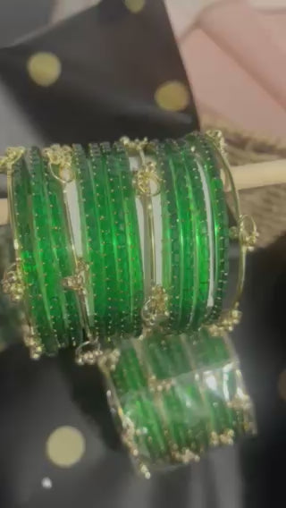 Kashmiri Jelly Ghungroo Bangles – Green | Festival Stack Set of 16