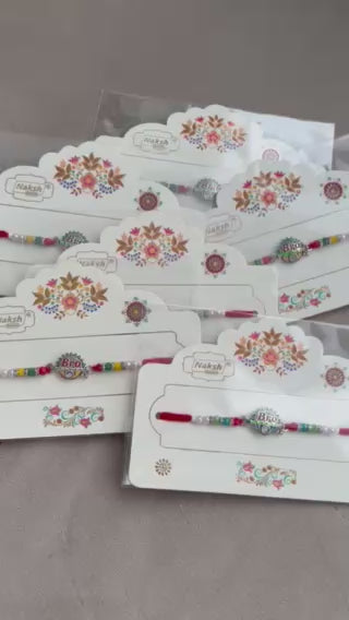 BRO Rakhi – Engraved Metal Charm, Colorful Beads